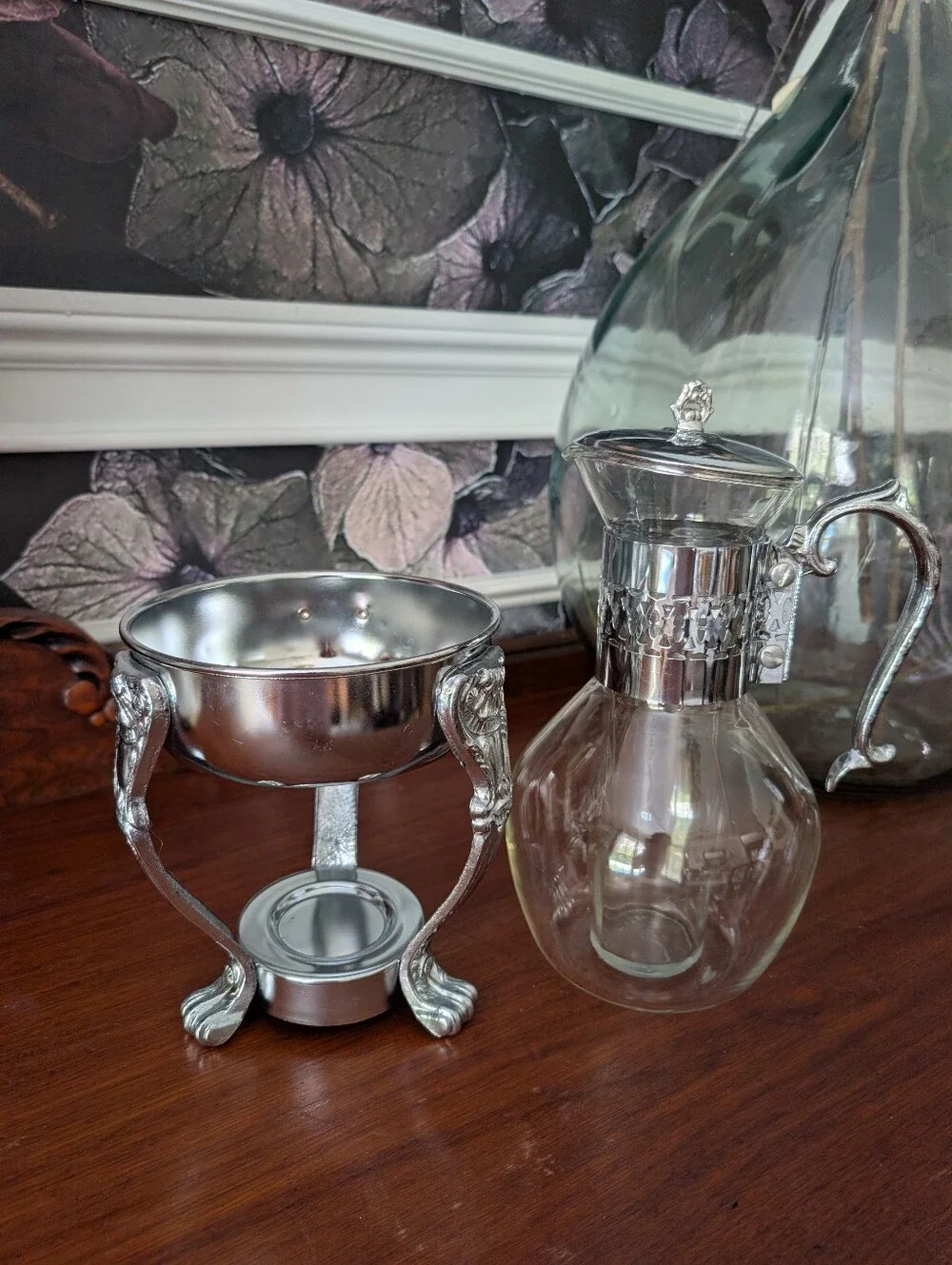 Vintage Princess House Chrome Plated Coffee Carafe with Stand, 14